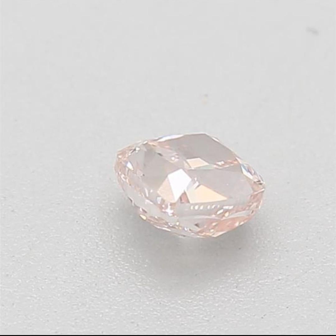0.18 Carat Fancy Orangy Pink Cushion cut diamond SI1 Clarity GIA Certified For Sale 2