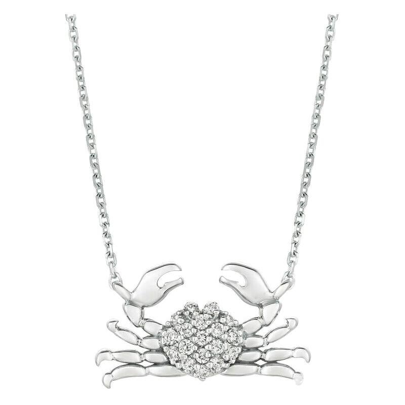 0.18 Carat Natural Diamond Crab Pendant Necklace 14 Karat White Gold Chain For Sale