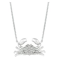Chaîne collier pendentif crabe en or blanc 14 carats avec diamants naturels de 0,18 carat