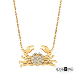 0.18 Carat Natural Diamond Crab Pendant Necklace 14 Karat White Gold Chain