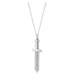 0.18 Carat Natural Diamond Sword Necklace 14 Karat White Gold G SI