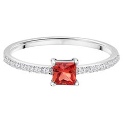 0.18 Carat Orange Sapphire 0.11 Carat SI/H Diamond Ring 10 Karat White Gold