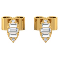 Orecchini di diamanti Baguette da 0,18 carati SI Clarity HI Color Oro giallo 14 carati