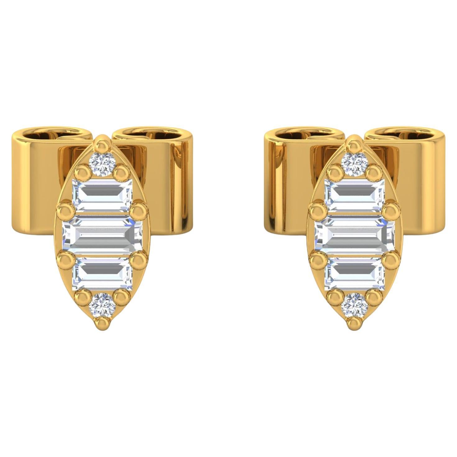 0.18 Carat SI Clarity HI Color Baguette Diamond Earrings 14 Karat Yellow Gold
