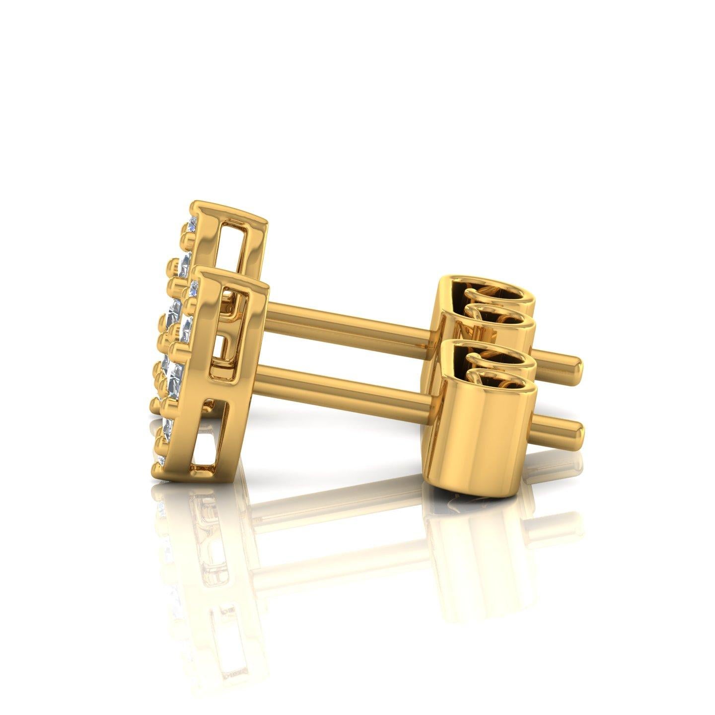 Modern 0.18 Carat SI Clarity HI Color Baguette Diamond Earrings 18 Karat Yellow Gold For Sale