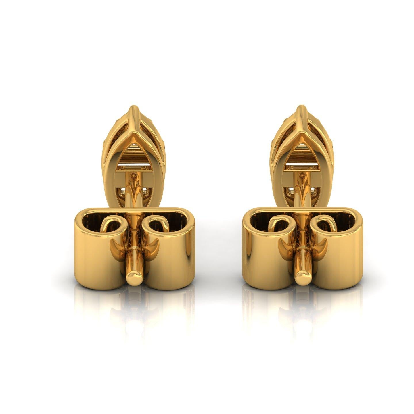 Baguette Cut 0.18 Carat SI Clarity HI Color Baguette Diamond Earrings 18 Karat Yellow Gold For Sale