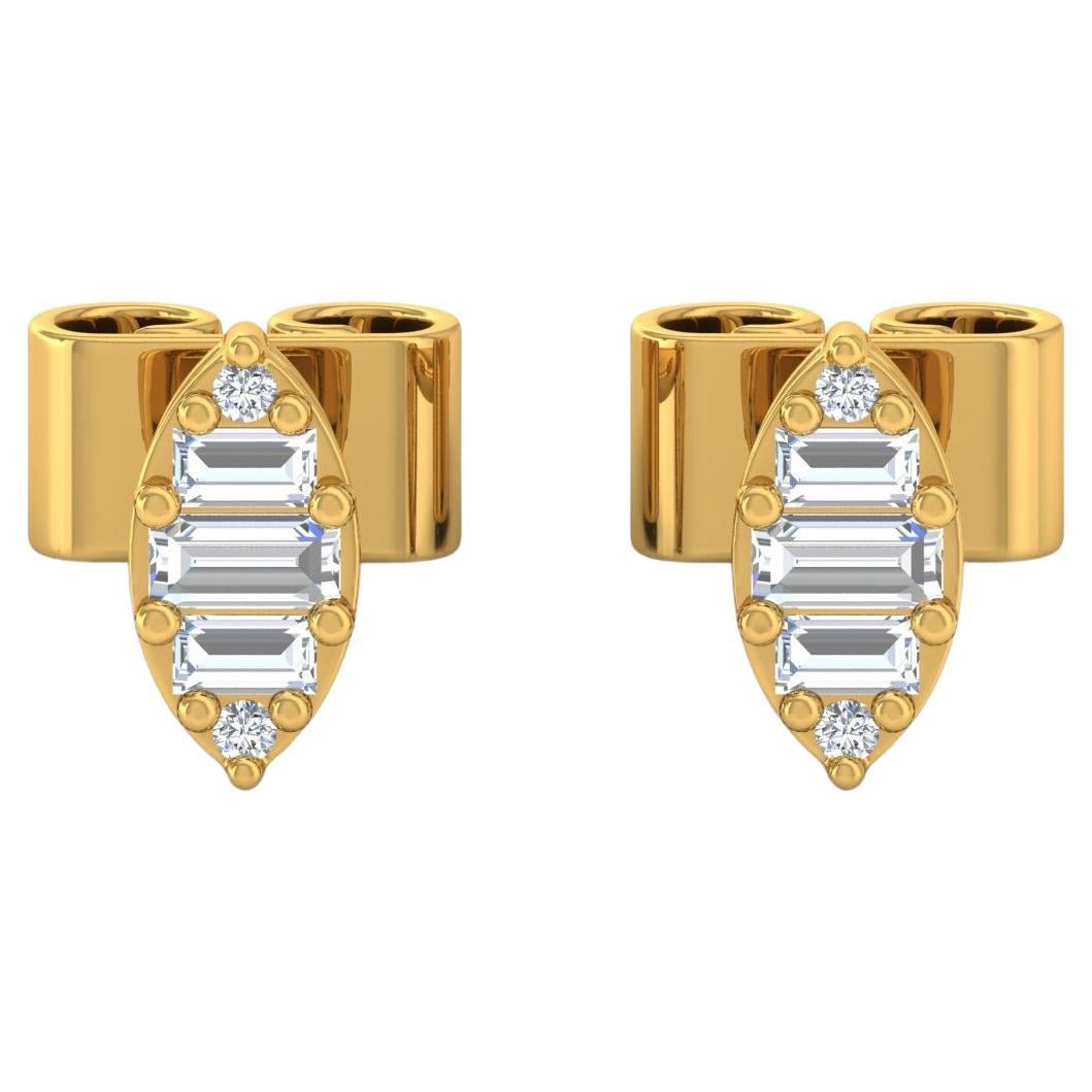 0.18 Carat SI Clarity HI Color Baguette Diamond Earrings 18 Karat Yellow Gold For Sale