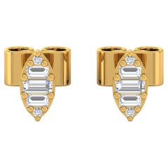 0,18 Karat SI Reinheit HI Farbe Baguette-Diamant-Ohrringe 18 Karat Gelbgold
