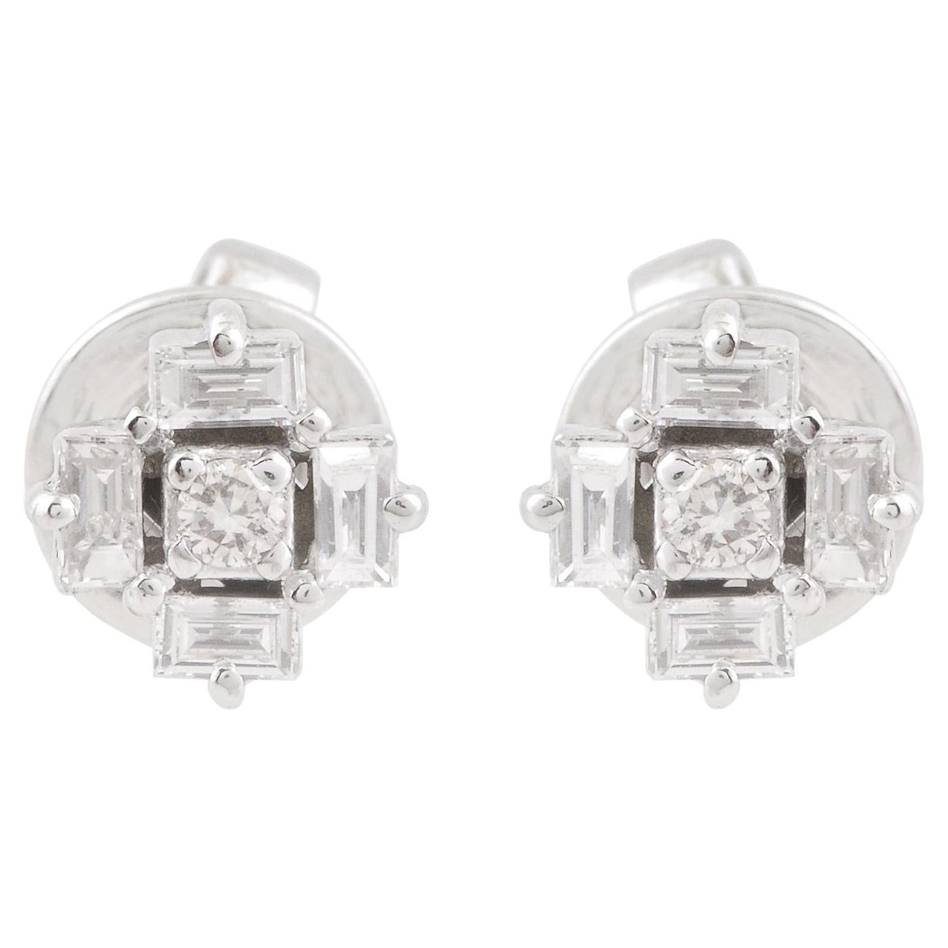 0.18 Carat SI Clarity HI Color Baguette Diamond Stud Earrings 10k White Gold
