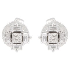 Natural 0.18 Carat SI Clarity HI Color Baguette Diamond Earrings 10k White Gold