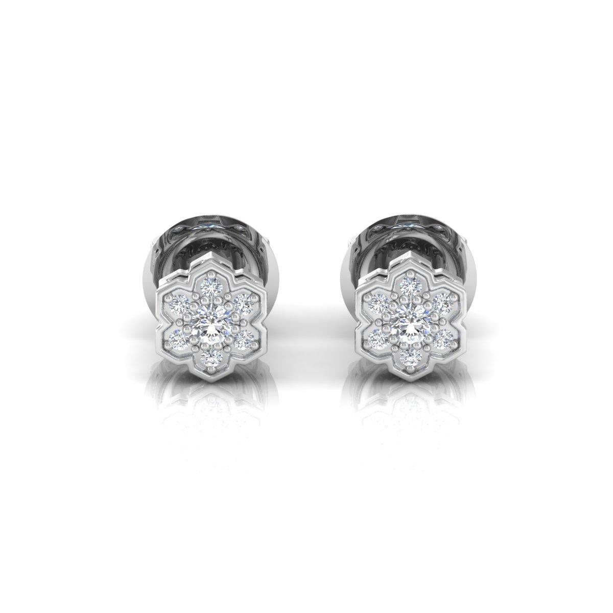 0.18 Carat SI Clarity HI Color Diamond Flower Stud Earrings 10 Karat White Gold For Sale 1