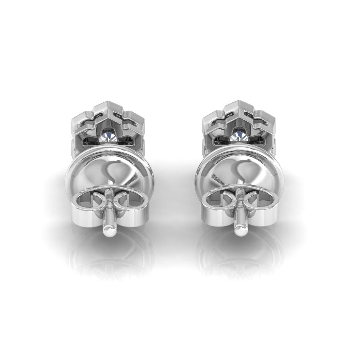 0.18 Carat SI Clarity HI Color Diamond Flower Stud Earrings 10 Karat White Gold For Sale 2