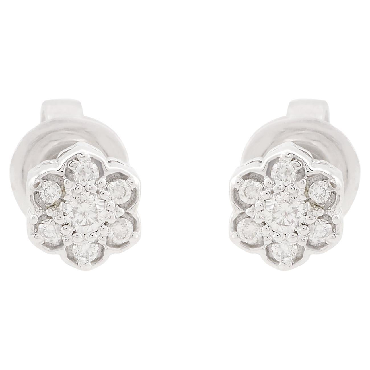 0.18 Carat SI Clarity HI Color Diamond Flower Stud Earrings 10 Karat White Gold For Sale