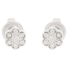 0.18 Carat SI Clarity HI Color Diamond Flower Stud Earrings 10 Karat White Gold