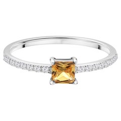 0.18 Carat Yellow Sapphire 0.11 Carat SI/H Diamond Ring 10 Karat White Gold