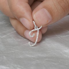 0.18 Ct Diamond Initial J Pendant 14K Solid White Gold Cursive Charm Pendant