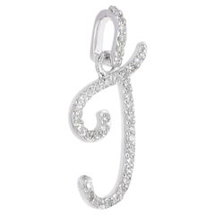 0.18 Ct Diamond Initial J Pendant 14K Solid White Gold Cursive Charm Pendant