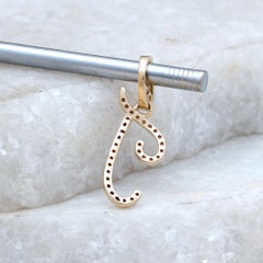 0.18 Ct Diamond Initial J Pendant 14K Solid Yellow Gold Cursive Charm pendant