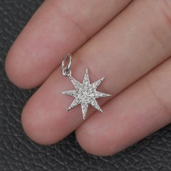 0.18 Ct Diamond Pave Starburst Pendant in 14 Karat Solid White Gold