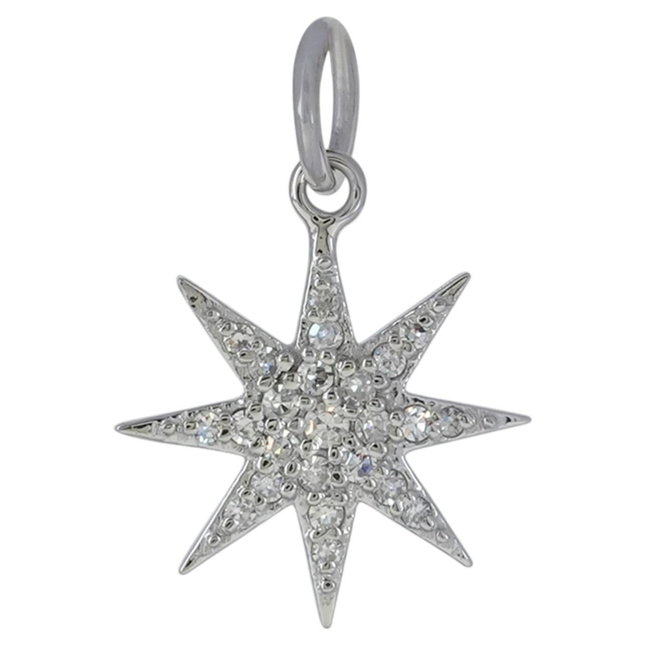 0.18 Ct Diamond Pave Starburst Pendant in 14 Karat Solid White Gold For Sale