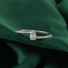 Pear Cluster Diamond Stackable Engagement Ring 0.18 Ct 18k White Gold for Her