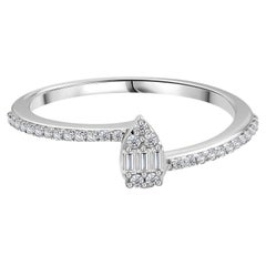 0.18 Ct Baguette Round Diamond Pear Cluster Ring 18k White Gold Pave Bridal Gift