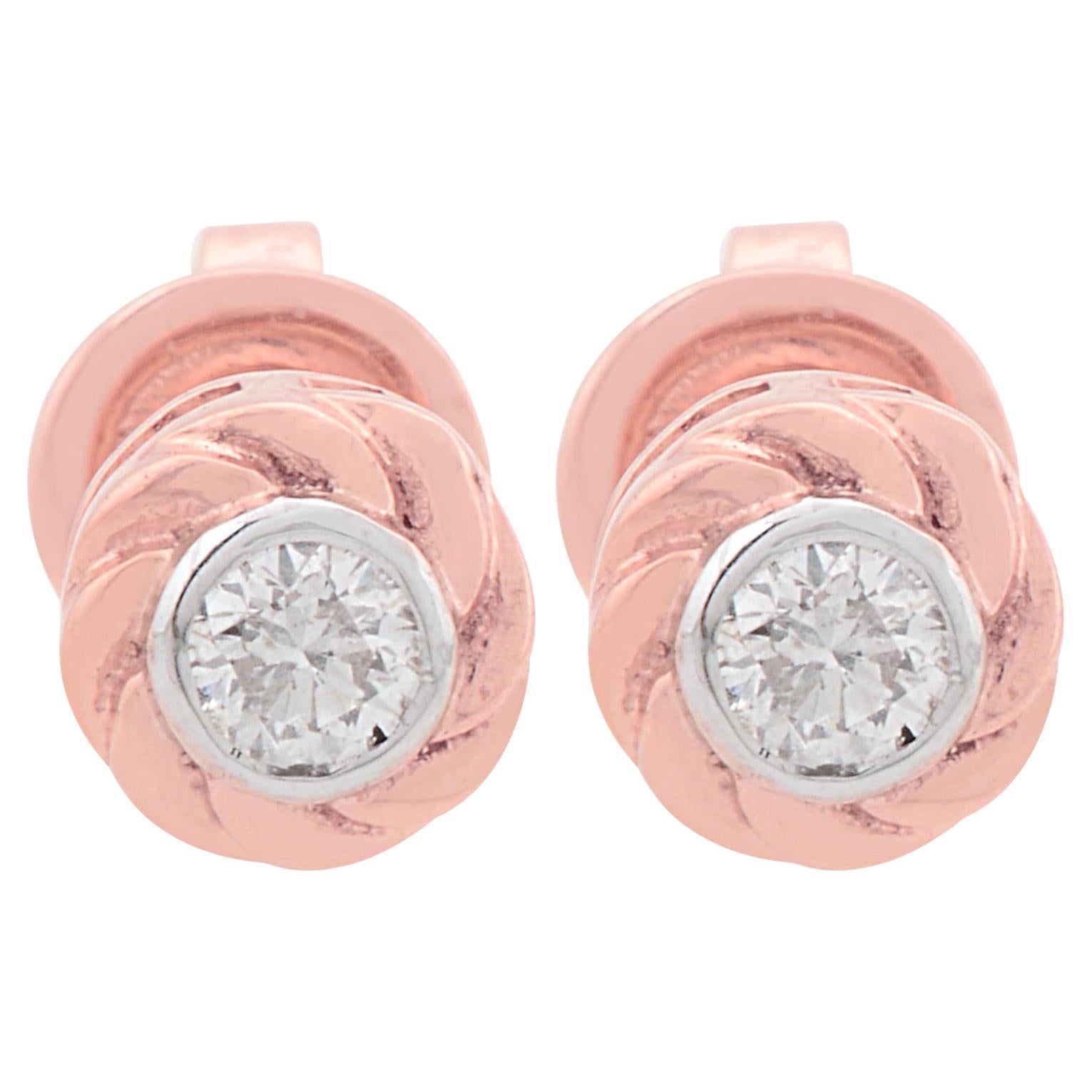 0.18 Ct. SI Clarity HI Color Solitaire Diamond Stud Earrings 10 Karat Rose Gold For Sale