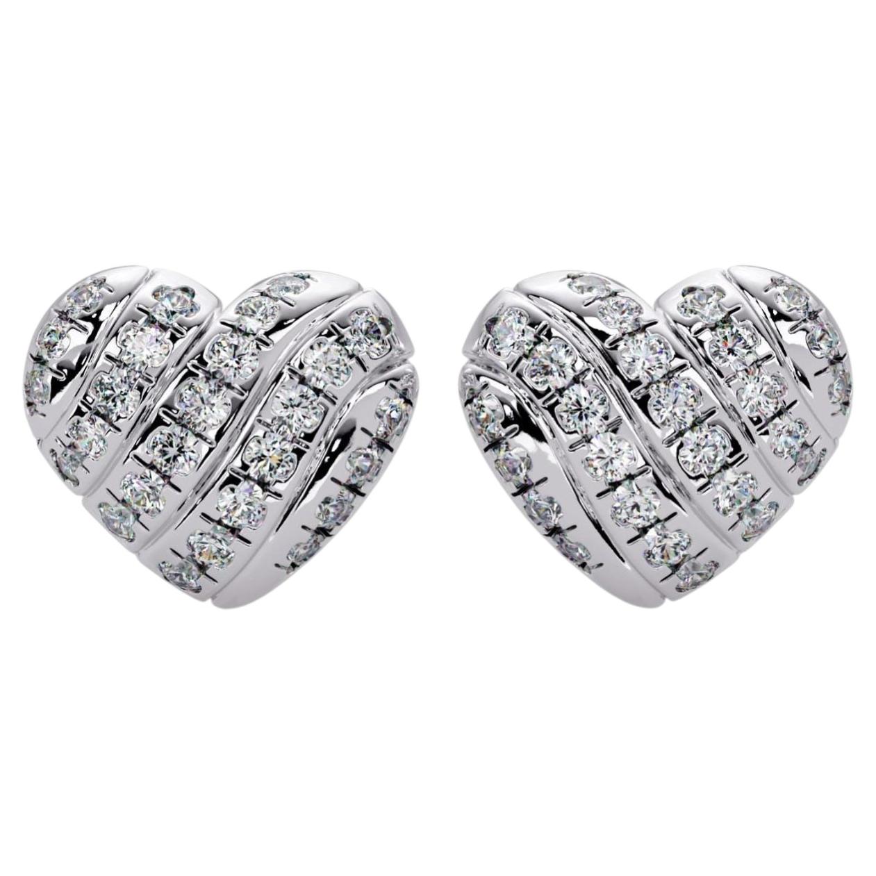 0.18 CTW Pavé Diamond Heart Stud Earrings in 14K Gold, SI+ Natural Diamonds For Sale