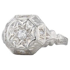 0.18ct Art Deco Diamond Star Ring 18k White Gold Size 7.25 Ornate Hand Finished