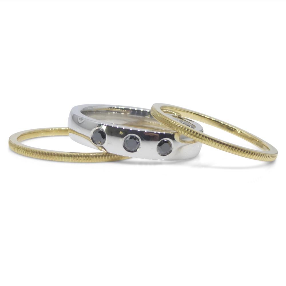 0.18ct Black Diamond Stacker Rings set in 18k White and Yellow Gold For Sale 5