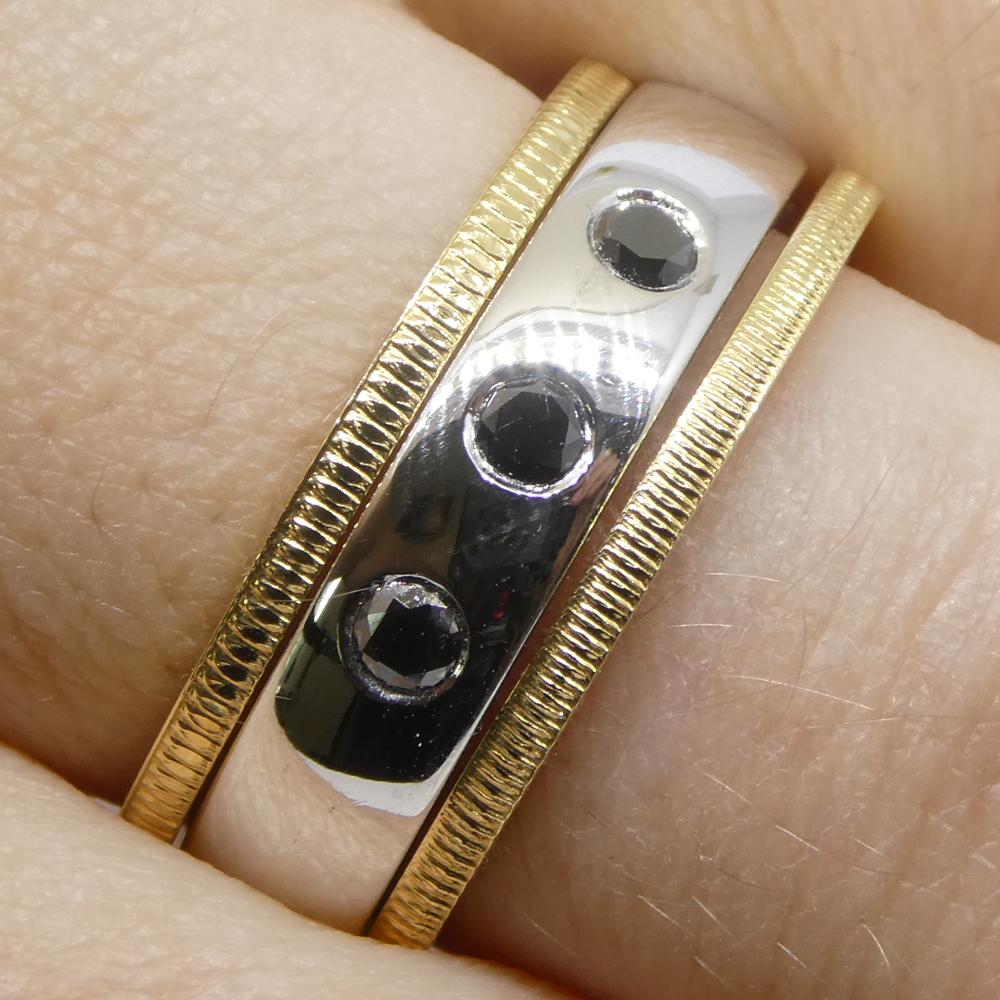 Contemporary 0.18ct Black Diamond Stacker Rings set in 18k White and Yellow Gold For Sale