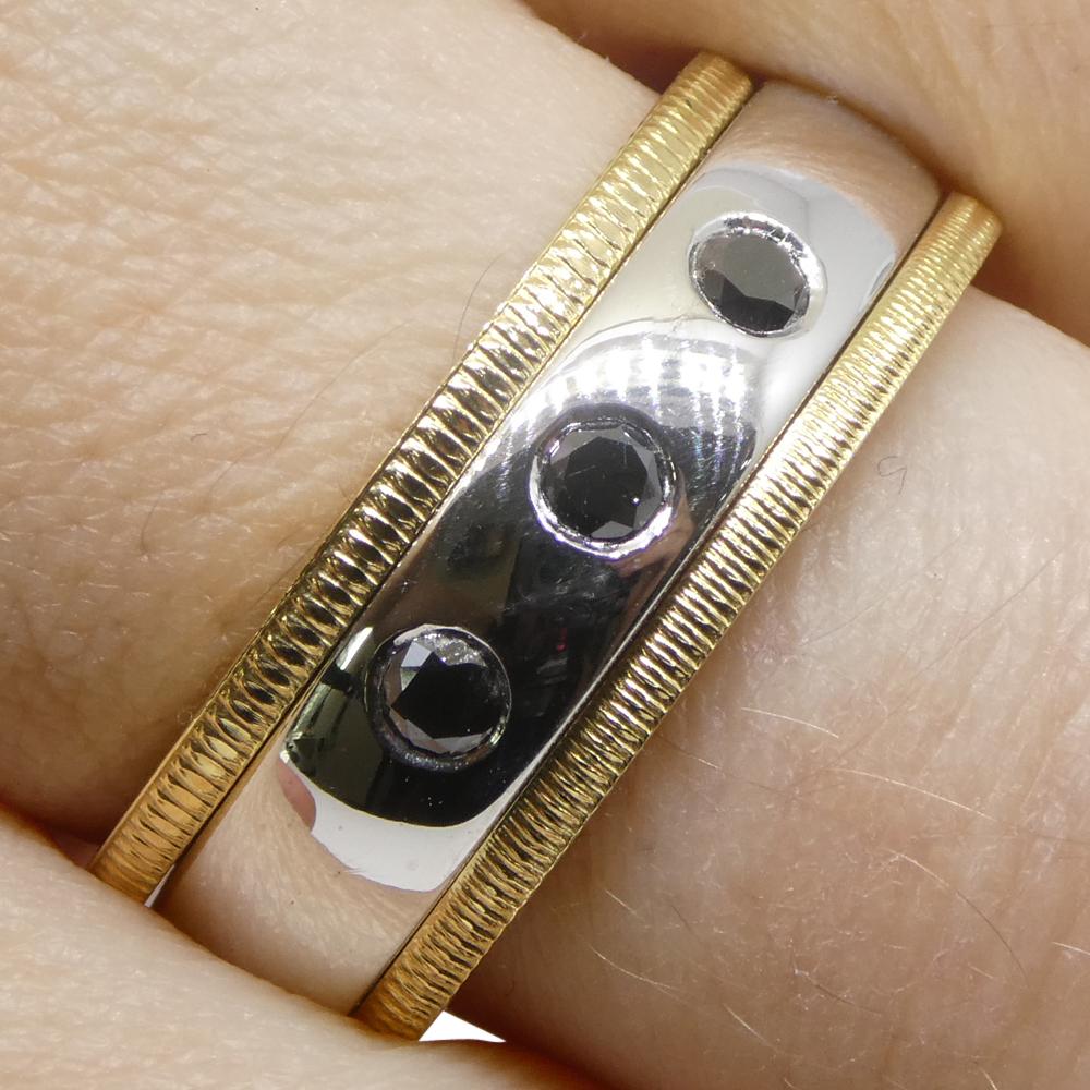 Round Cut 0.18ct Black Diamond Stacker Rings set in 18k White and Yellow Gold For Sale