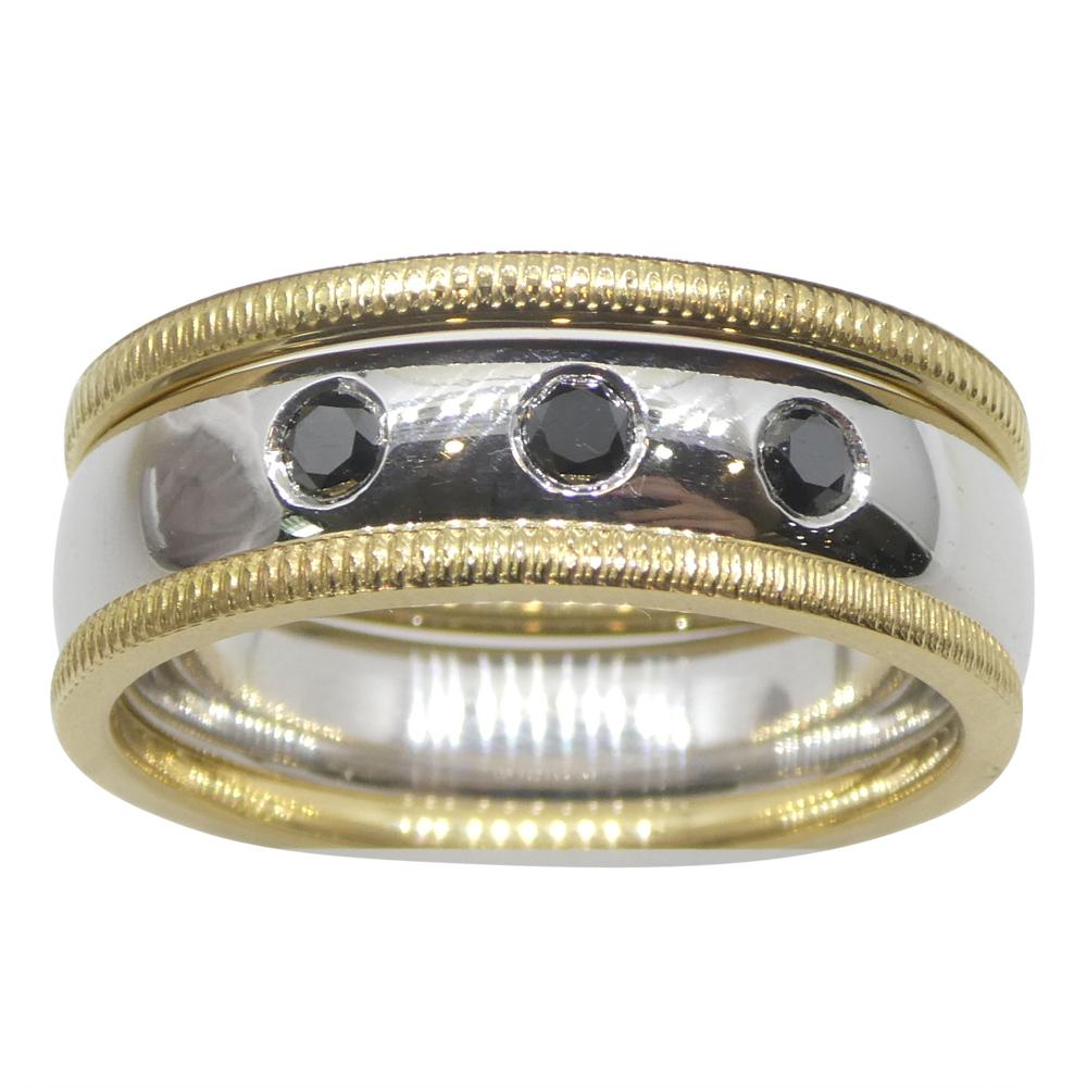 Women's or Men's 0.18ct Black Diamond Stacker Rings set in 18k White and Yellow Gold For Sale