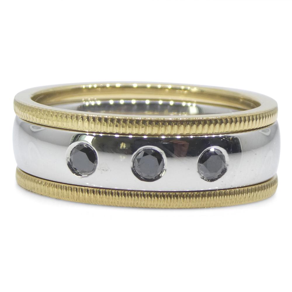 0.18ct Black Diamond Stacker Rings set in 18k White and Yellow Gold For Sale 1