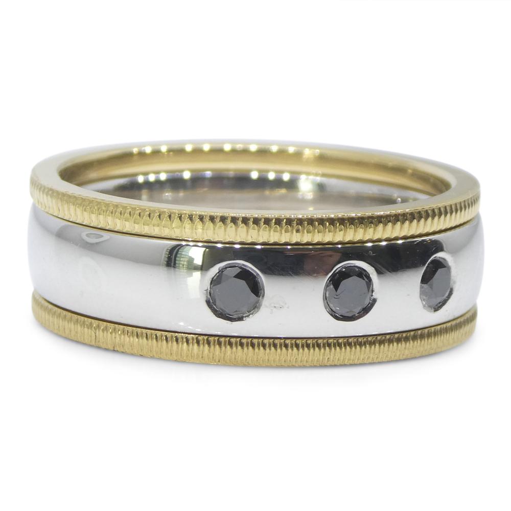 0.18ct Black Diamond Stacker Rings set in 18k White and Yellow Gold For Sale 2
