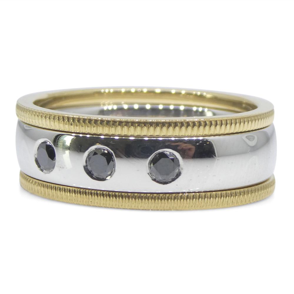 0.18ct Black Diamond Stacker Rings set in 18k White and Yellow Gold For Sale 3