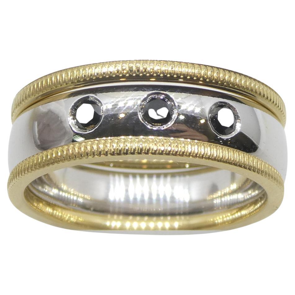 0.18ct Black Diamond Stacker Rings set in 18k White and Yellow Gold For Sale