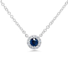 0.18ct Round Brilliant Cut Diamond and Sapphire Pendant in 14k White Gold