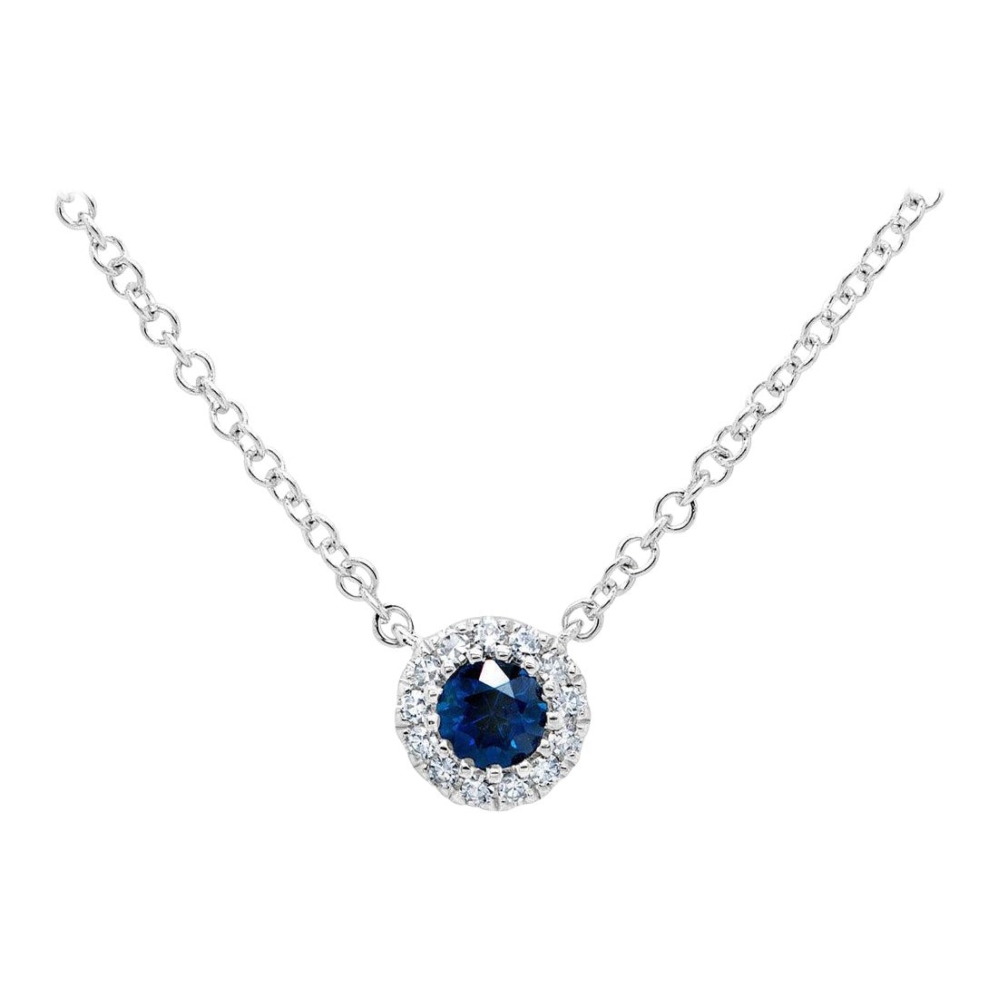 0.18ct Round Brilliant Cut Diamond and Sapphire Pendant in 14k White Gold en venta