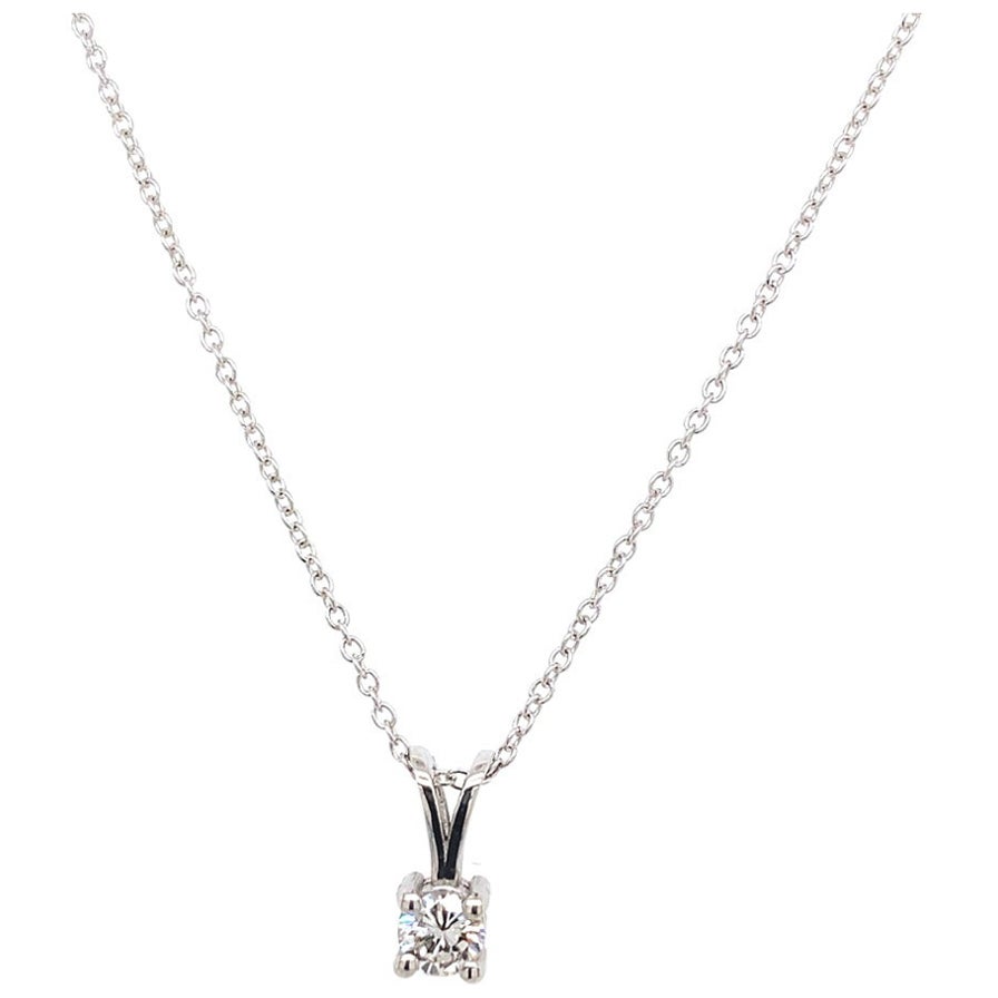 Ciondolo con diamante rotondo taglio Brilliante da 0,18 carati con catena in oro bianco 18 carati