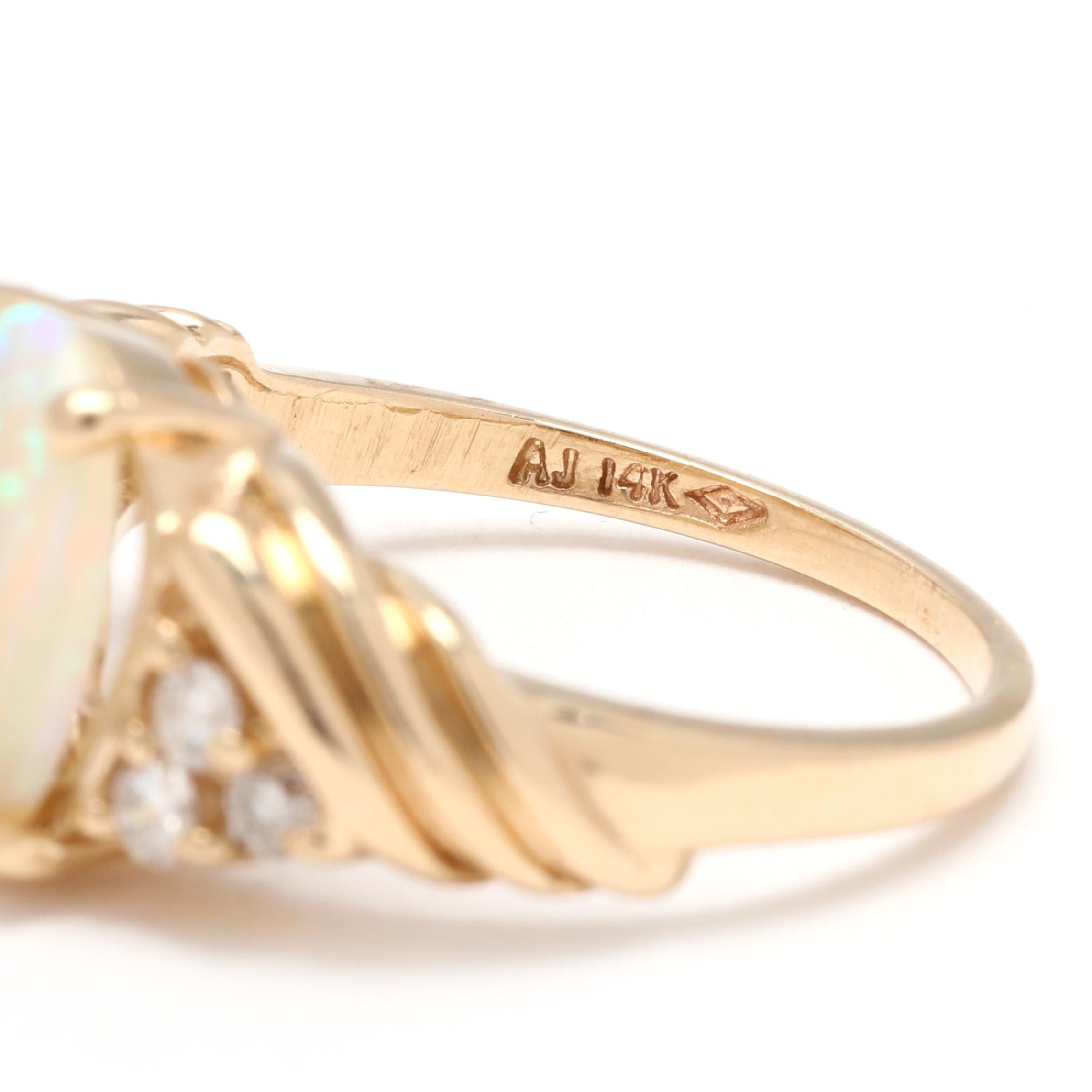 Bague en or jaune 14 carats, diamant et opale de 0,18 carat, taille de bague 4,75 Unisexe en vente