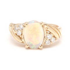 0.18ctw Diamond and Opal Ring, 14k Yellow Gold, Ring Size 4.75