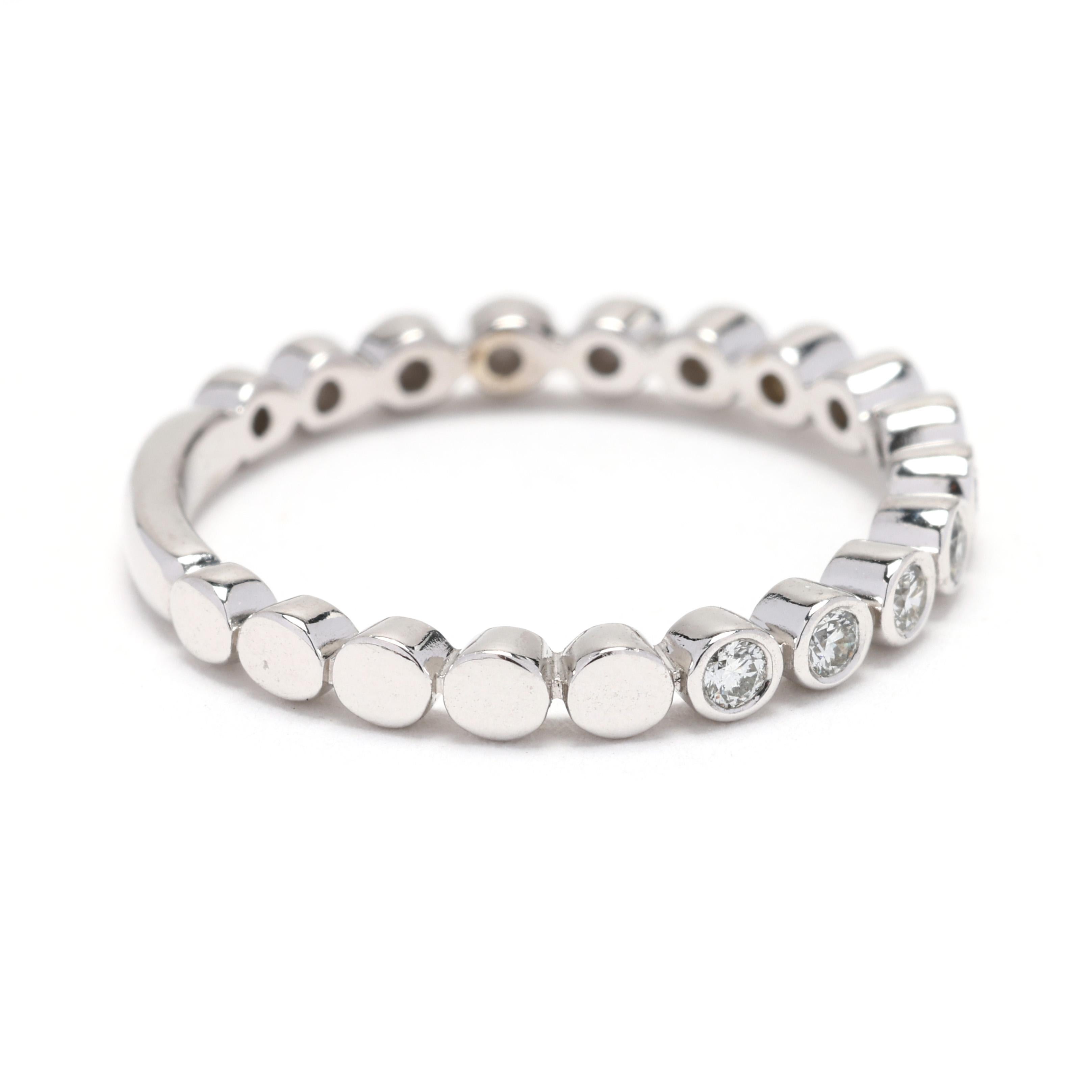 Add a touch of modern elegance to your collection with this beautiful 0.18ctw diamond circles band ring, crafted in 14k white gold. This size 5.5 ring features a unique open-circle design adorned with sparkling diamonds, creating a refined and