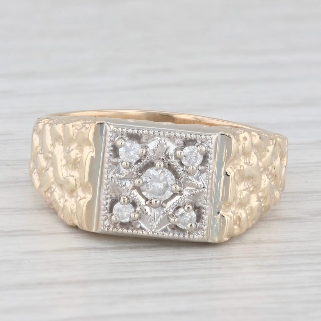 Round Cut 0.18ctw Diamond Cluster Men's Ring 10k Yellow White Gold Size 10.5 Nugget Band