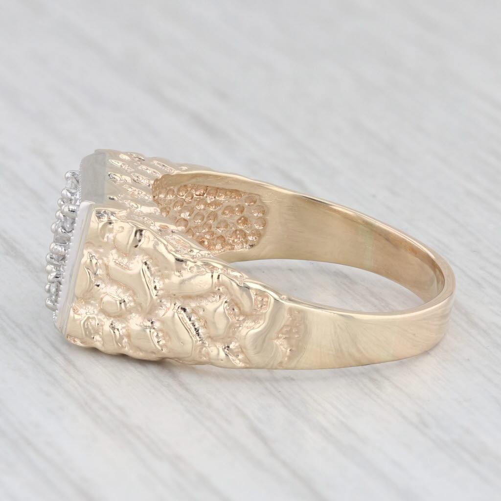 0.18ctw Diamond Cluster Men's Ring 10k Yellow White Gold Size 10.5 Nugget Band 1