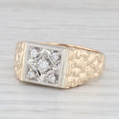 0.18ctw Diamond Cluster Men's Ring 10k Yellow White Gold Size 10.5 Nugget Band