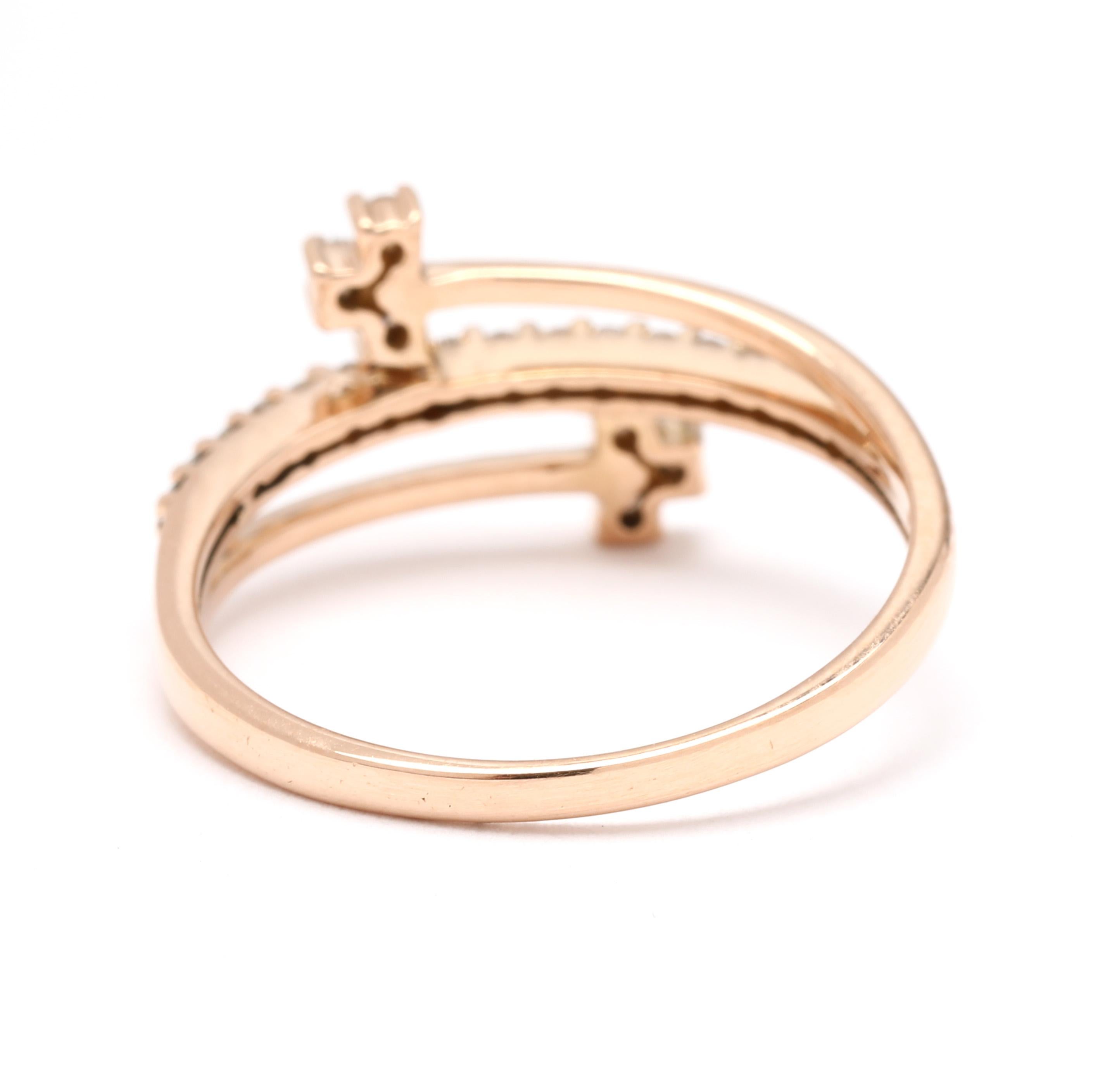 Round Cut 0.18ctw Diamond Crossover Ring, 18k Yellow Gold, Ring Size 5.75 For Sale