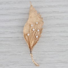 0.18ctw Diamond Spray Leaf Brooch 14k Yellow Gold Pin