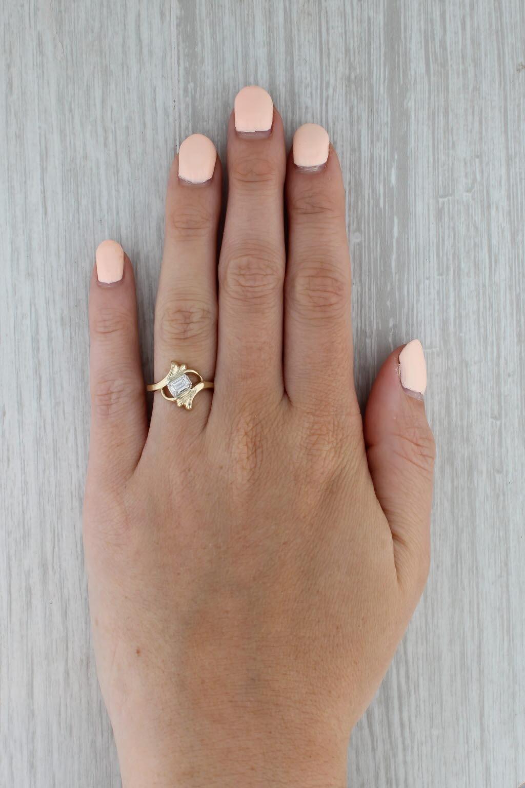 0.18ctw Emerald Cut Diamond Solitaire Bypass Ring 14k Yellow Gold Size 5 3