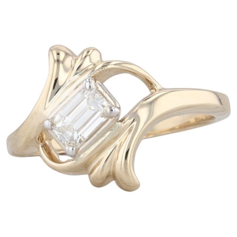 0.18ctw Emerald Cut Diamond Solitaire Bypass Ring 14k Yellow Gold Size 5 For Sale